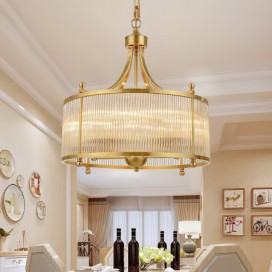 5 Light Retro Rustic Luxury Brass Chandelier with Glass Shade