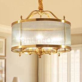 5 Light Retro Rustic Luxury Brass Chandelier with Glass Shade