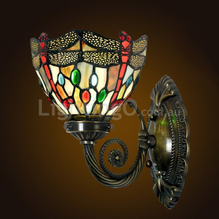 7 Inch Retro 1 Light Dragonfly Stained Glass Wall light