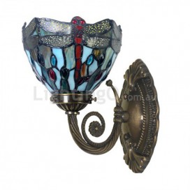 7 Inch Retro 1 Light Dragonfly Stained Glass Wall light