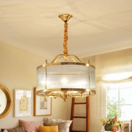 5 Light Retro Rustic Luxury Brass Chandelier with Glass Shade