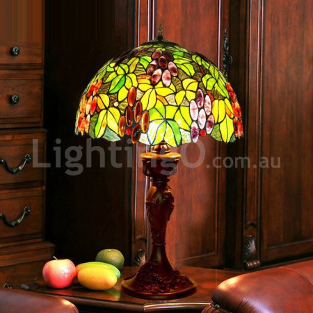 17 Inch Rustic Grape Stained Glass Table Lamp