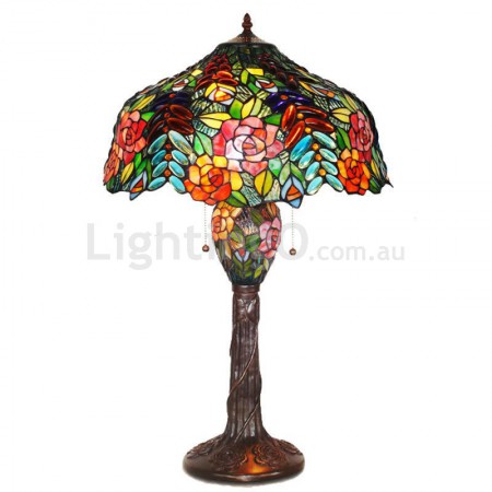 16 Inch Grape Rose Stained Glass Table Lamp