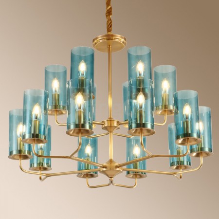 16 Light Retro Rustic Luxury Brass Chandelier with Glass Shade