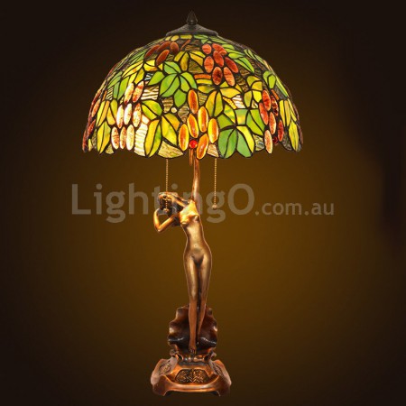 16 Inch Retro Grape Stained Glass Table Lamp