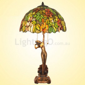 16 Inch Retro Grape Stained Glass Table Lamp