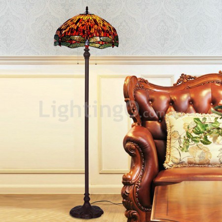 18 Inch Retro Dragonfly Stained Glass Floor Lamp