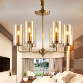 6 Light Retro Rustic Luxury Brass Chandelier with Glass Shade