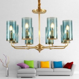 8 Light Retro Rustic Luxury Brass Chandelier with Glass Shade