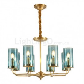 8 Light Retro Rustic Luxury Brass Chandelier with Glass Shade