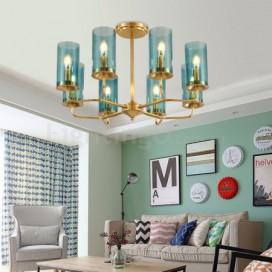 8 Light Retro Rustic Luxury Brass Chandelier with Glass Shade