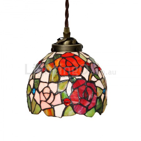 7 Inch Rural Rose Stained Glass Pendant Light