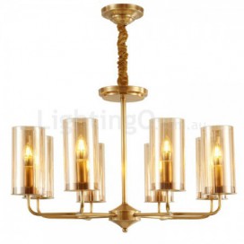 8 Light Retro Rustic Luxury Brass Chandelier with Glass Shade