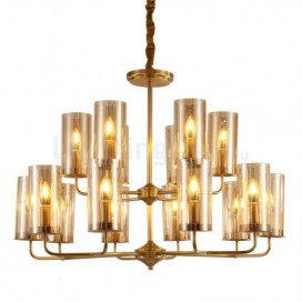 16 Light Retro Rustic Luxury Brass Chandelier with Glass Shade