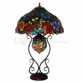 17 Inch Butterfly Rose Stained Glass Table Lamp