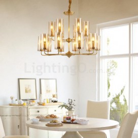 16 Light Retro Rustic Luxury Brass Chandelier with Glass Shade