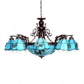 Blue Mediterranean Style 8+1 Light Chandelier Stained Glass Chandelier