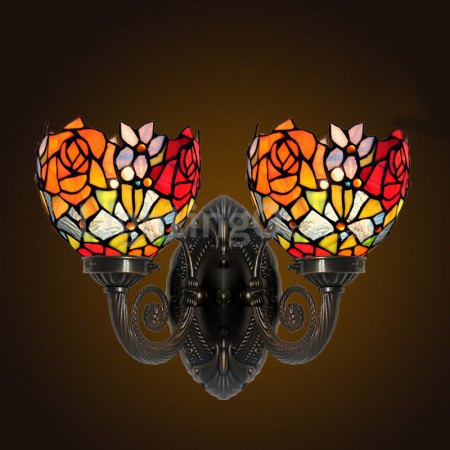 2 Light Rose Stained Glass Wall light