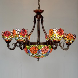 Rural Rose Chandelier Stained Glass Chandelier