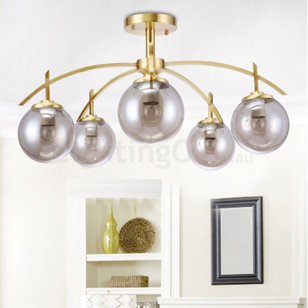 8 Light Retro Rustic Luxury Brass Chandelier with Glass Shade