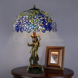 16 Inch Blue Wisteria Stained Glass Table Lamp