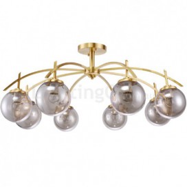 8 Light Retro Rustic Luxury Brass Chandelier with Glass Shade