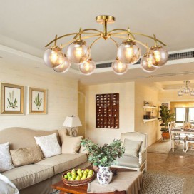 8 Light Retro Rustic Luxury Brass Chandelier with Glass Shade