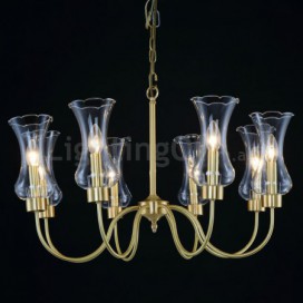 8 Light Retro Rustic Luxury Brass Chandelier with Glass Shade