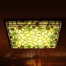 37 Inch Rectangle Stained Glass Flush Mount