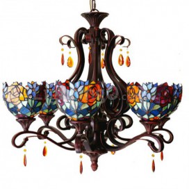 Chandelier Rose 6 Light Stained Glass Chandelier