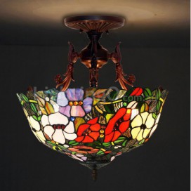 16 Inch Retro Stained Glass Pendant Light