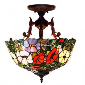 16 Inch Retro Stained Glass Pendant Light