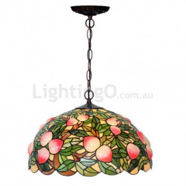 20 Inch Rustic Rural Peach Stained Glass Pendant Light