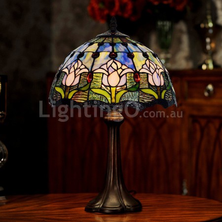 12 Inch Blue Tulip Stained Glass Table Lamp