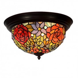 12 Inch Rose Stained Glass Flush Mount