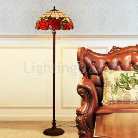 16 Inch Red Rose Stained Glass Floor Lamp