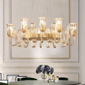 8 Light Retro Rustic Luxury Aluminum Alloy Chandelier with Glass Shade