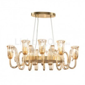 8 Light Retro Rustic Luxury Aluminum Alloy Chandelier with Glass Shade