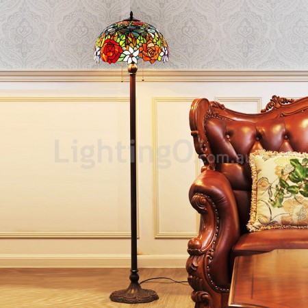 16 Inch Red Rose Stained Glass Floor Lamp