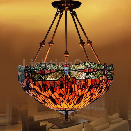 18 Inch Dragonfly Stained Glass Pendant Light