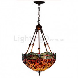 18 Inch Dragonfly Stained Glass Pendant Light