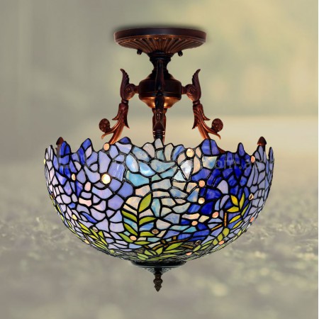 16 Inch Retro Wisteria Stained Glass Pendant Light