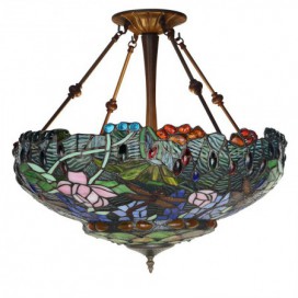 20 Inch Dragonfly Lotus Stained Glass Pendant Light