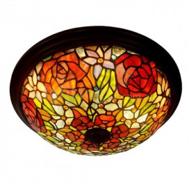 16 Inch Retro Rose Stained Glass Flush Mount