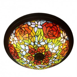 16 Inch Retro Rose Stained Glass Flush Mount