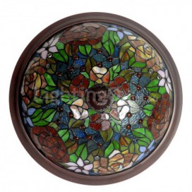 16 Inch Retro Rose Stained Glass Flush Mount