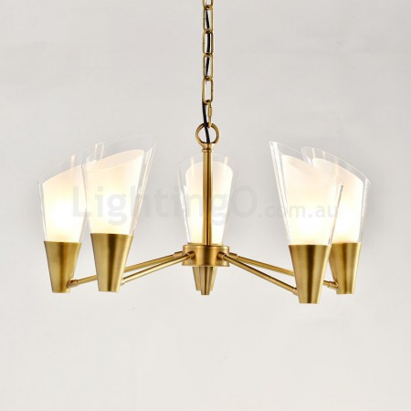 5 Light Retro Rustic Luxury Brass Chandelier with Glass Shade