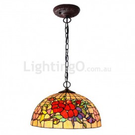 16 Inch Rustic Rural Stained Glass Pendant Light