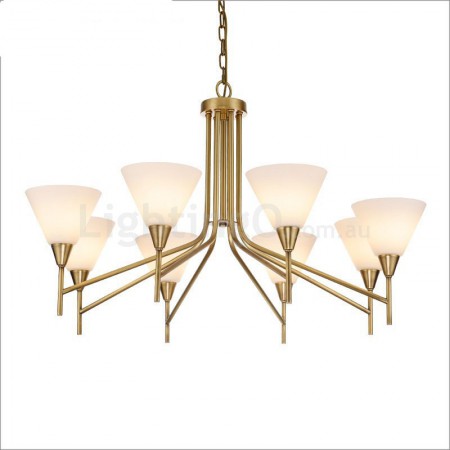 8 Light Retro Rustic Luxury Brass Chandelier with Glass Shade