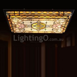 37 Inch Baroque Stained Glass Flush Mount